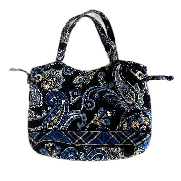 Vera Bradley Small Handbag Windsor Navy Blue Floral and Plaid - Picture 2 of 8